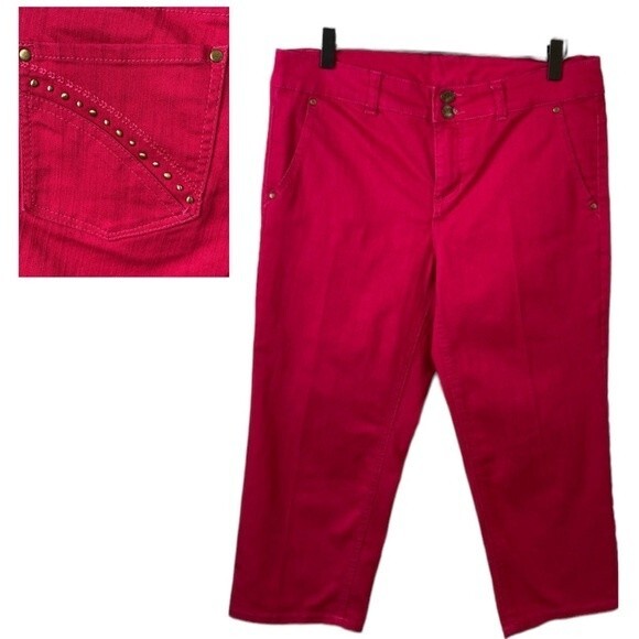 Style & Co Pink Capri Jeans Stretchy Barbiecore Embroidery Brass Stud Detail - Picture 1 of 14
